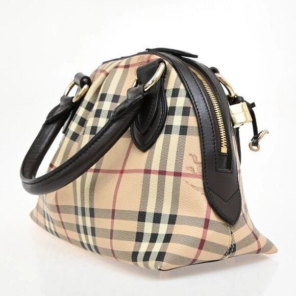 BURBERRY Logo Nova Hand Bag Check PVC Leather Brown GHW 87RF419 - Picture 4 of 16